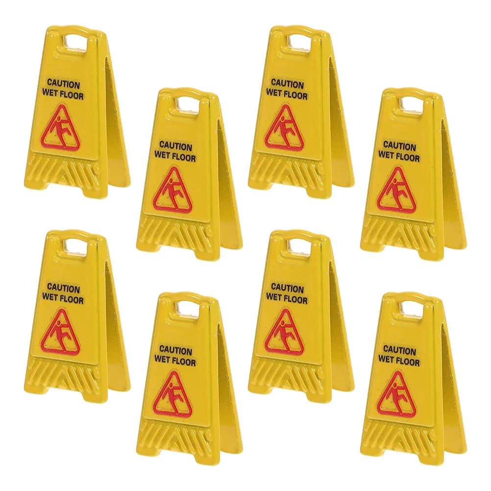 

8 шт., мини-вывески на влажный пол, кукольный домик, реалистичные скользкие предупреждающие реквизиты, улучшающие игровые сценарии, украшение сцены, без дистанционного управления