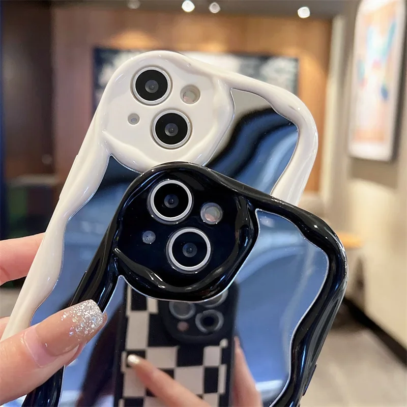 Luxury 3D Curly Wave Edge Makeup Mirror Case for Xiaomi POCO X7 X6 X5 X3 M6 F6 Pro Mi 15 12T 12 11 Lite 5G NE Cover Cases