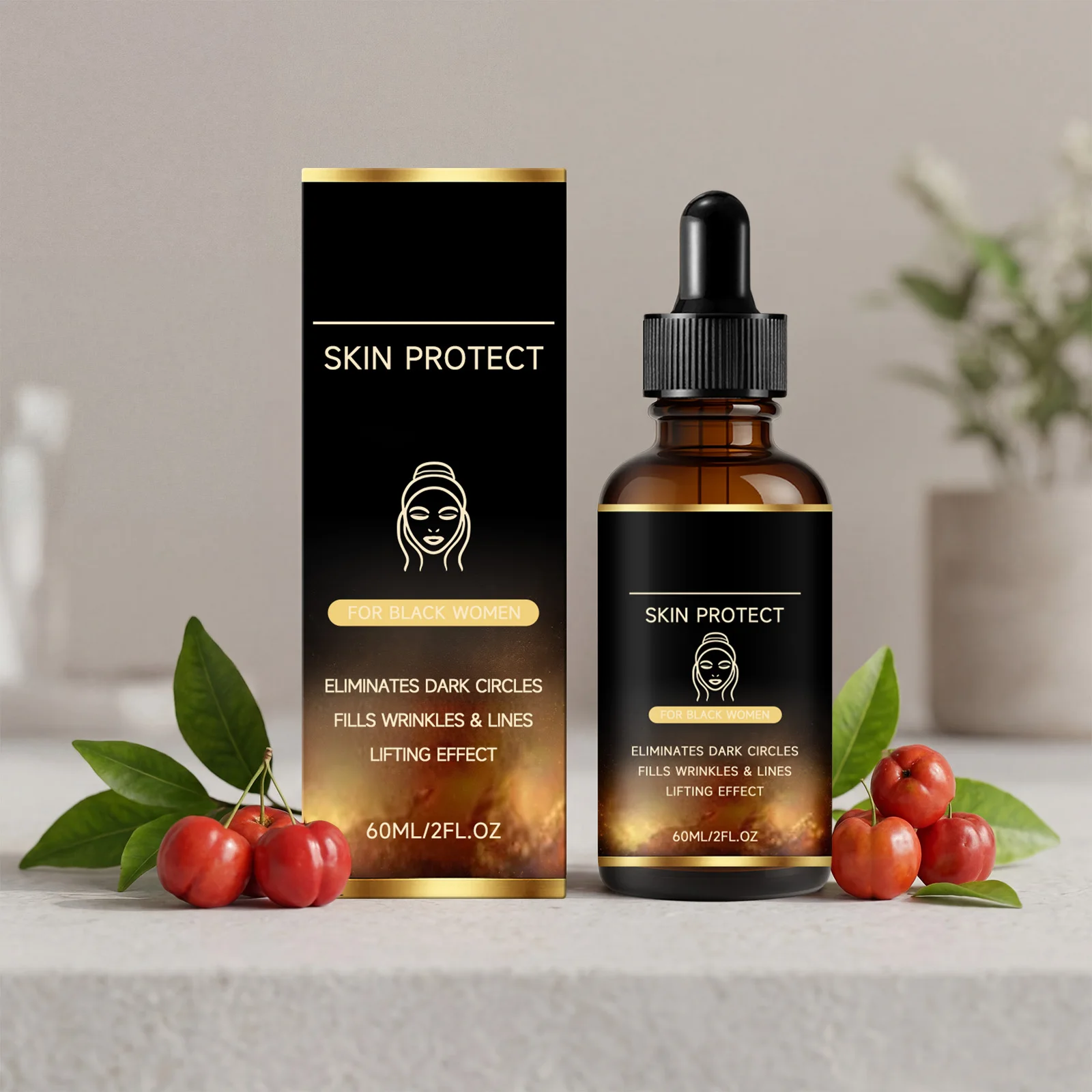 Walker Skin Protect Serum for Black Women 60ml Melanin Rich Skin Tone Hydrator Under Eye Care Wrinkle Plumping Lifting Serum