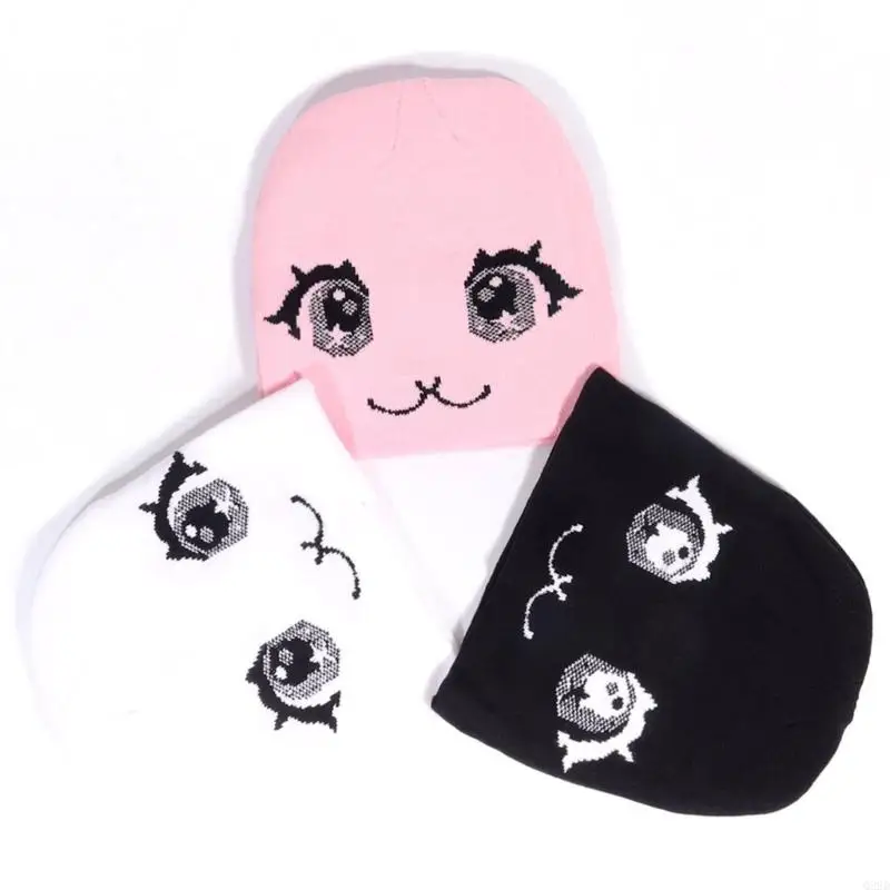 

Q22D эластичная жаккардовая вязаная шапка с мультяшным принтом для ежедневного использования, портативная, легко носить с собой,