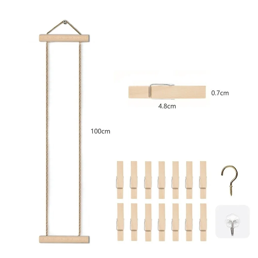 New Wooden Hanging Photo Clips DIY Assembly Double-Sided Wall Photo Holders Decorative Multi Photo Cards Organizer Home