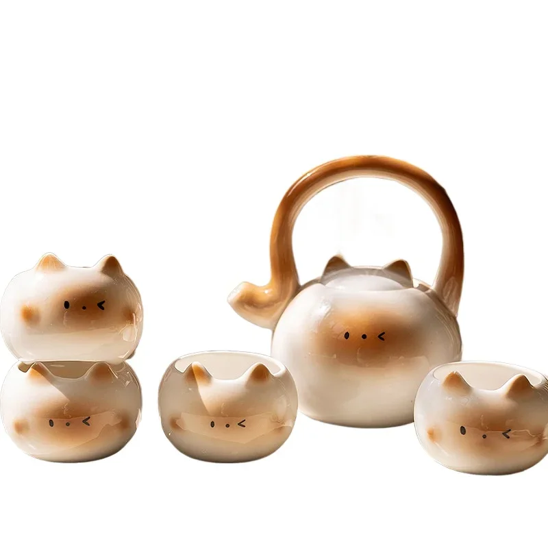 Creative Siamese cat teapot household cute ceramic kettle gift box housewarming birthday newlywed