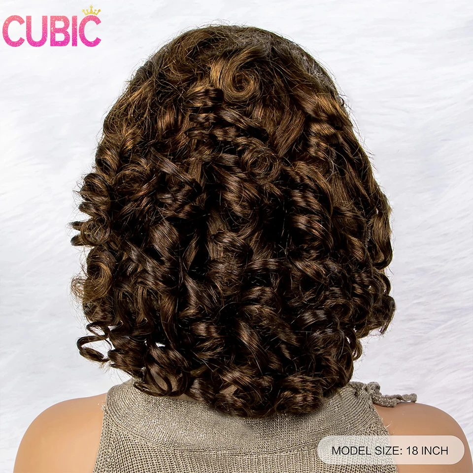 CUBIC-perucas de cabelo humano encaracolado para mulheres, peruca virgem frontal, frente de renda, densidade 250, onda real, destaque, 13x4, primavera