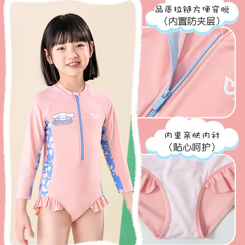 Kinder Badeanzug Anime Sanrioed Kuromi Cinna moroll Mädchen Sommer Bade bekleidung Mode Bikini Strand Kleidung Sonnencreme schnell trocknen Geschenk