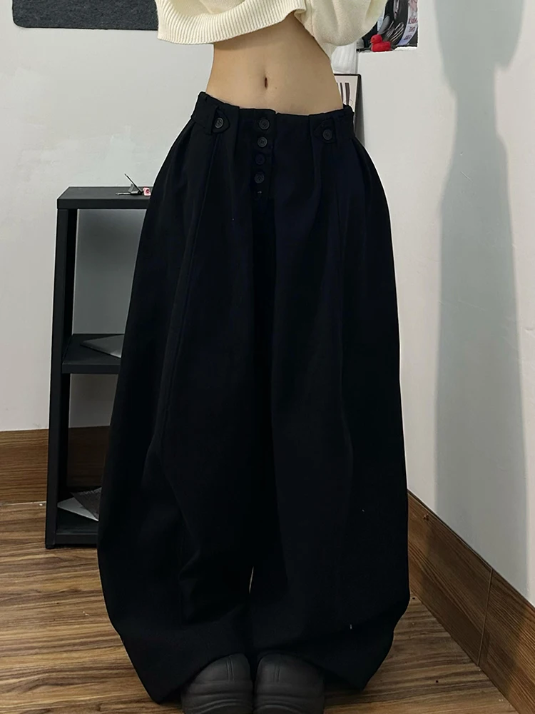 

Свободные повседневные брюки в американском стиле ретро, женские свободные брюки длиной до пола с пряным дизайном и пуговицами, модные джинсы с высокой талией