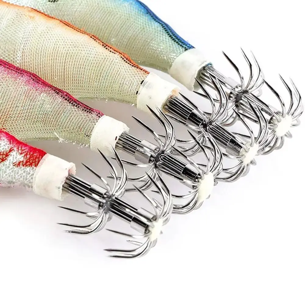 

5Pcs Glow in The Dark Luminous Squid Fishing Lure Durable 3D Eyes Wooden Shrimp Bait Double-Layer Hook Colorful