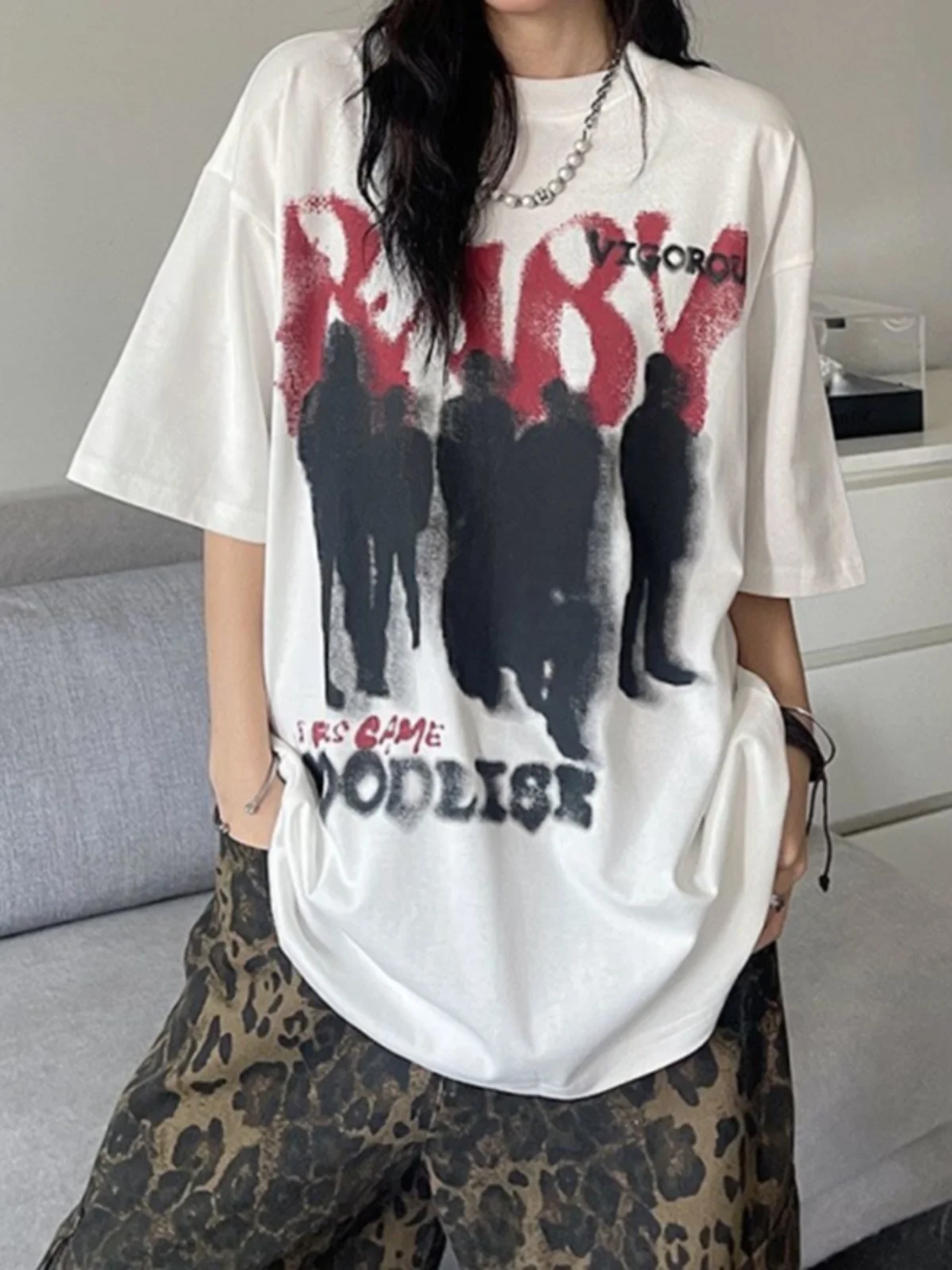 

Американская абстрактная футболка fiti Ro Sle для мужчин, летняя модная брендовая футболка с коротким рукавом, уличный стиль, для пар, из чистого хлопка