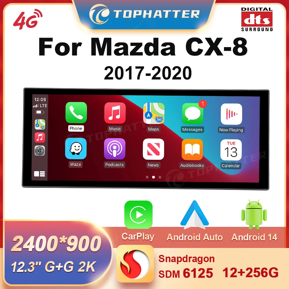 

12.3 inch Carplay For Mazda CX8 CX-8 2017-2020 Car Radio Stereo Multimedia Player Android GPS Navi Qualcomm 14 2K HD Screen