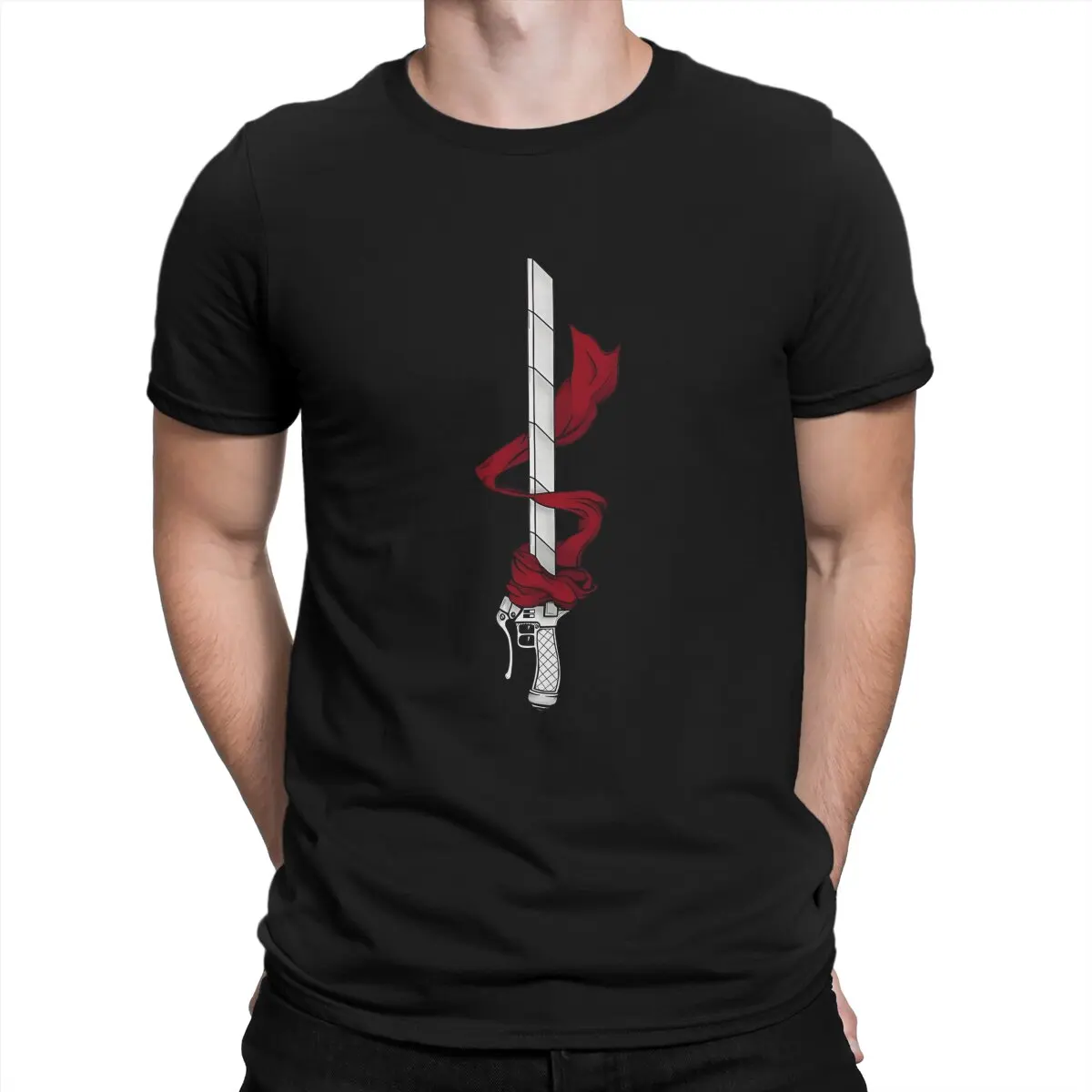 

The Beautiful Sword Sticker Men's T Shirt Attack on Titan Fashion Tee Shirt Short Sleeve Round Collar T-Shirts 100% Cotton