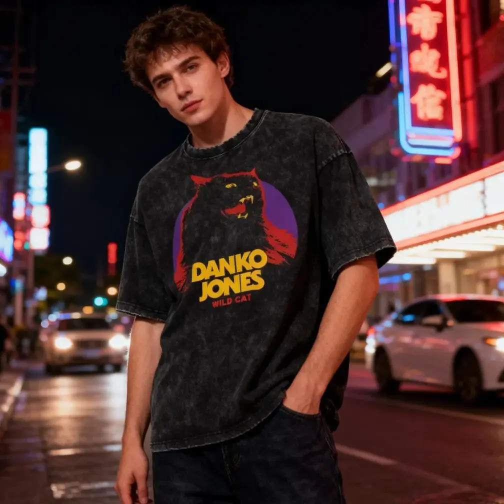 

Summer Danko Jones Wild Cat Graphic Tee Men's Washed T-shirt Male Rock-themed Casual Comfortable Streetwear T-shirt Top