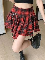 Zoki Gothic Retro Plaid Skirt Women Harajuku High Waist Y2K Mini Skirts Korean Streetwear Casual Design Female Sexy A Line Skirt