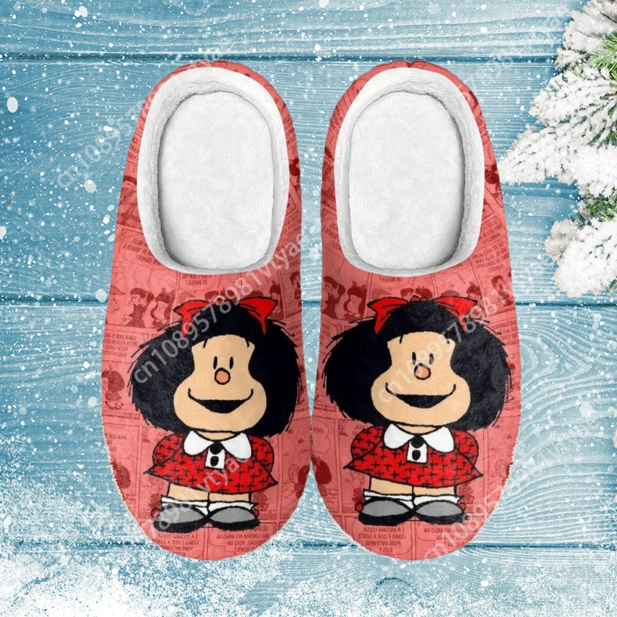 

Custom Made Winter Warm Slippers Lovely Mafalda Anime Indoor Slipeprs Comfortable Home Floor Shoes Indoor Slides for Women Men