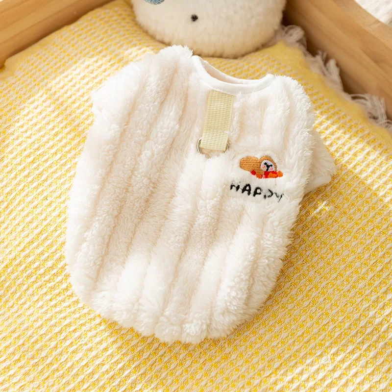 

Puppy Winter Clothes Drawstring Cotton Fleece Traction Fleece Coat Animal Embroidery Dog Clothes Thickened Warm Teddy Sweatshirt