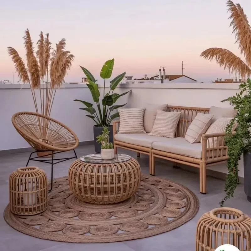 for Modern waterproof teak L-shaped garden sofa set with cushions for courtyard and outdoor leisure villas