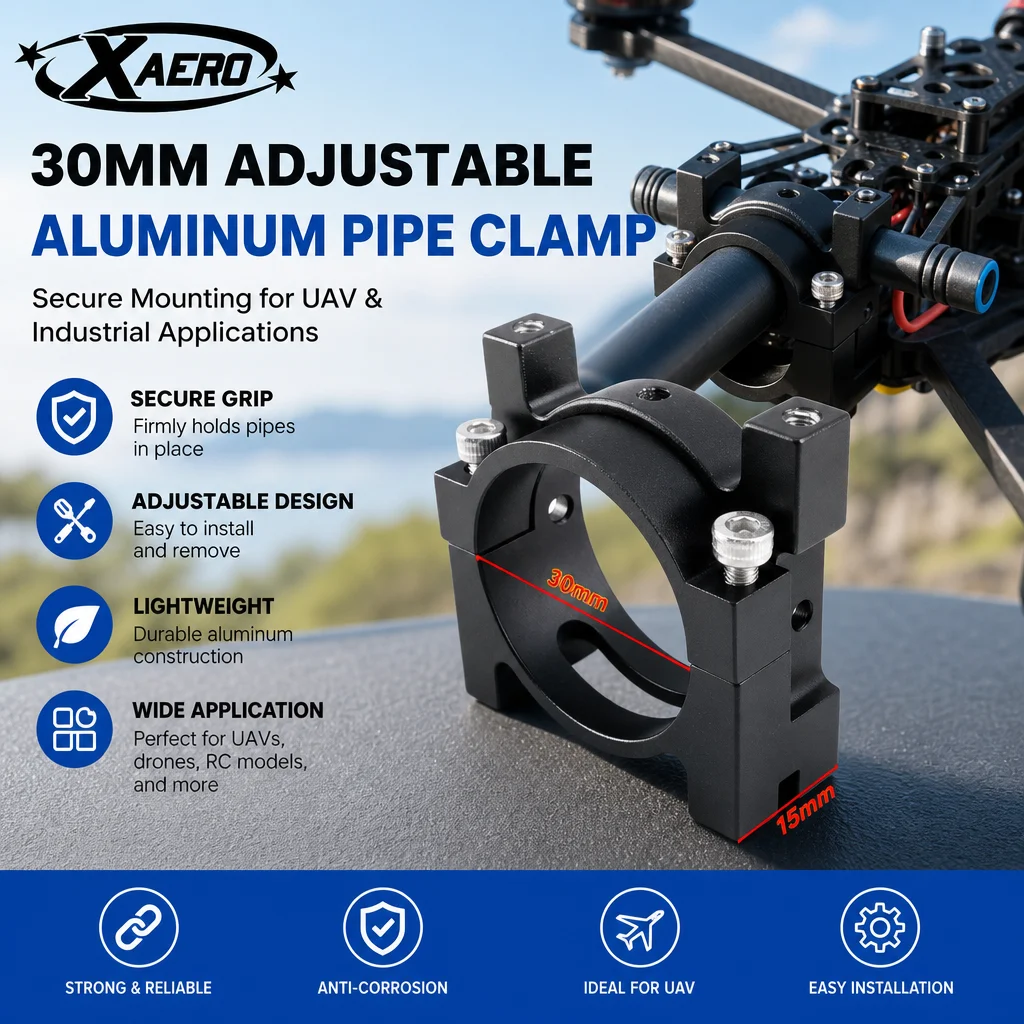 XAERO 30mm Adjustable Aluminum Pipe Clamp Hoop Collar Manifold Tube Gripping Fastener Clip for UAV