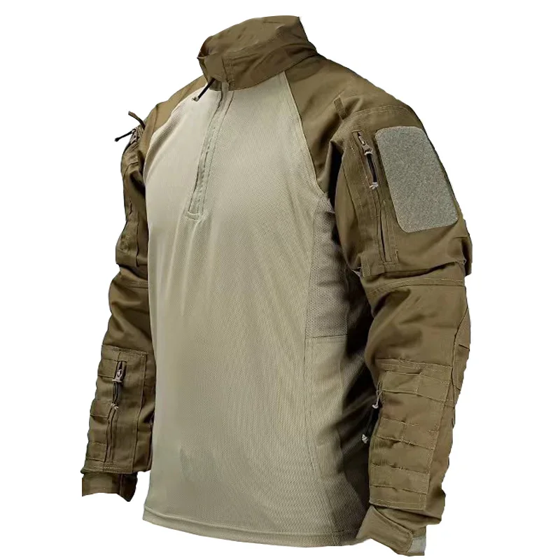 Mens Tactical Shirt Camo Wear-resistant Multiple Pockets Combat Long Sleeve Paintball Shirts Male Casual Outdoor Hiking Jackets