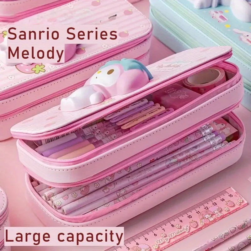 Sanrio Large Capacity Pattern Relax Double Layer Pencil Case Cartoon Stationery Storage Box Large Capacity Pencil Case