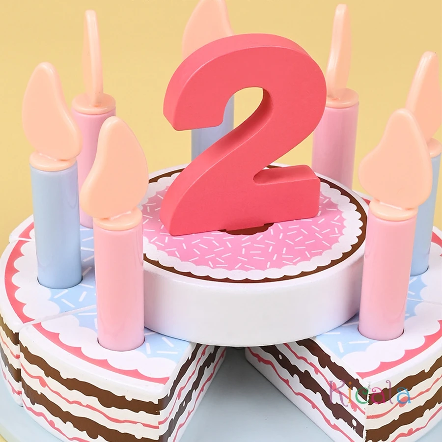 Jouets de cuisine en bois pour enfants, Simulation de gâteau d'anniversaire, jeu de Simulation de coupe de nourriture, jeu de rôle pour enfants, cadeaux pour garçons et filles