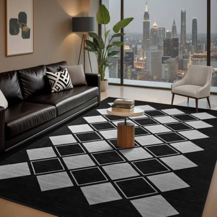 

5x8 Washable Area Rug for Bedroom Living Room Checkered Rug NonSlip Fuzzy Fluffy Indoor Modern Carpe for Home Aesthetic Decor B