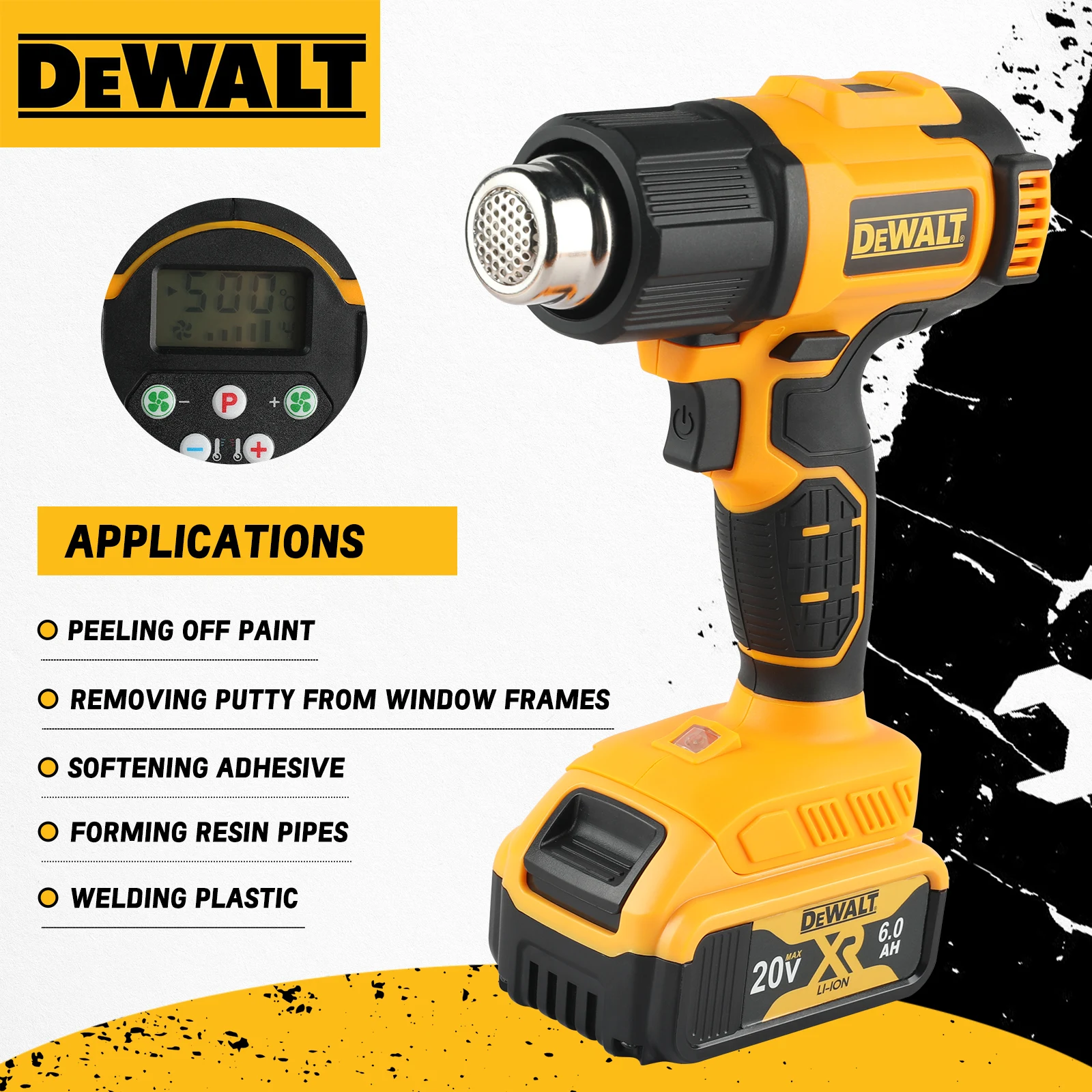 

DEWALT DCE530 20V Cordless Heat Gun 550°C Adjustable Temperatures High Power Thermal Blower Naked Tool for Construction