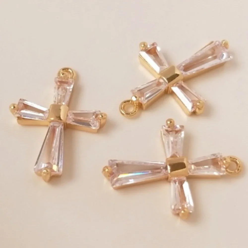 

1Pcs Copper Charms 14K Gold Color Inlaid Zircon Cross Pendant Handmade DIY Clavicle Chain Necklace Pendant