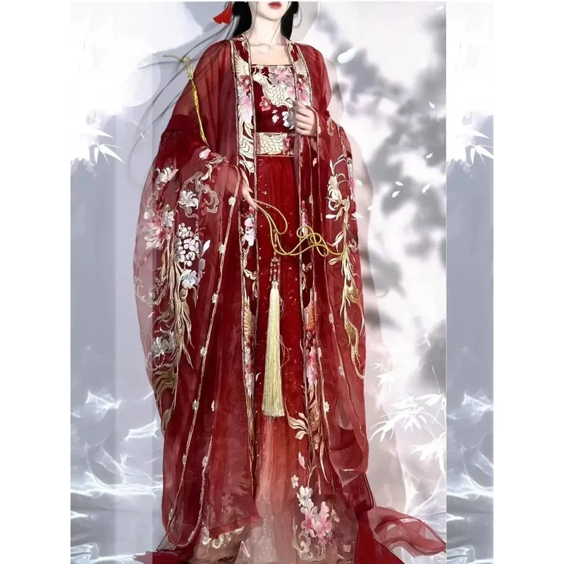 중국 여성 당나라 고대 전통 결혼식 빨간색 자수 드레스 코스프레 의상 Hanfu Party Outfitv;2,r'6;t.