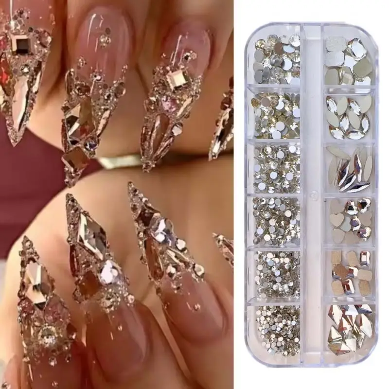 1 صندوق متعدد نمط القلب قطرات مسمار الراين الزجاج الملون شقة القاع الماس مسمار الفن سحر DIY بها بنفسك لوازم مانيكير #4