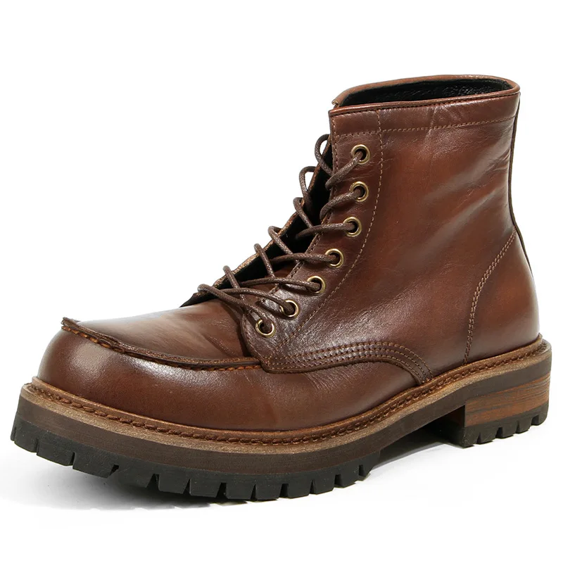 American 875 Vintage Work Boots Men's Winter High-top Leather Boots Men Mid-top Short Boots