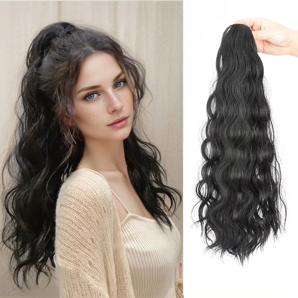 

Синтетический длинный волнистый хвост на заколке для наращивания волос 60 см, волнистый хвост с когтями для женщин, вечерние, косплей, повседневное использование