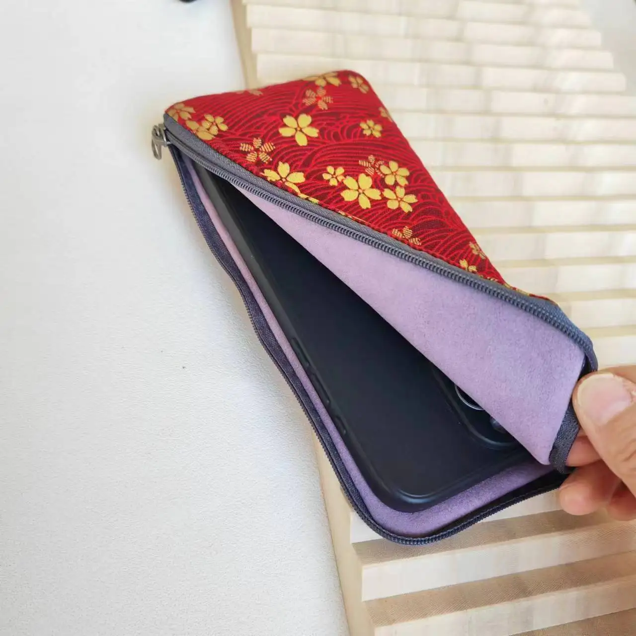 حقيبة حقيبة بسحاب من FSSOBOTLUN لهاتف آيفون ، حقيبة فلانيت ، جراب هاتف ، جيب قطني ، Apple iPhone 15 Pro Max ، in #3