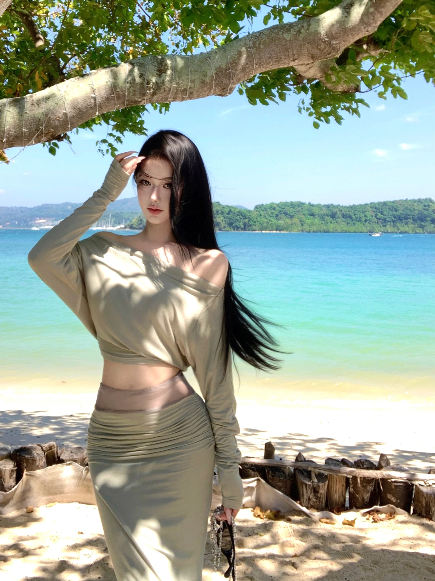 

tle Coast JAYKY YANG Women's Knitted Me Splice Slim Fit Top Skirt Set ort Length Long Sve Spring Season Faion