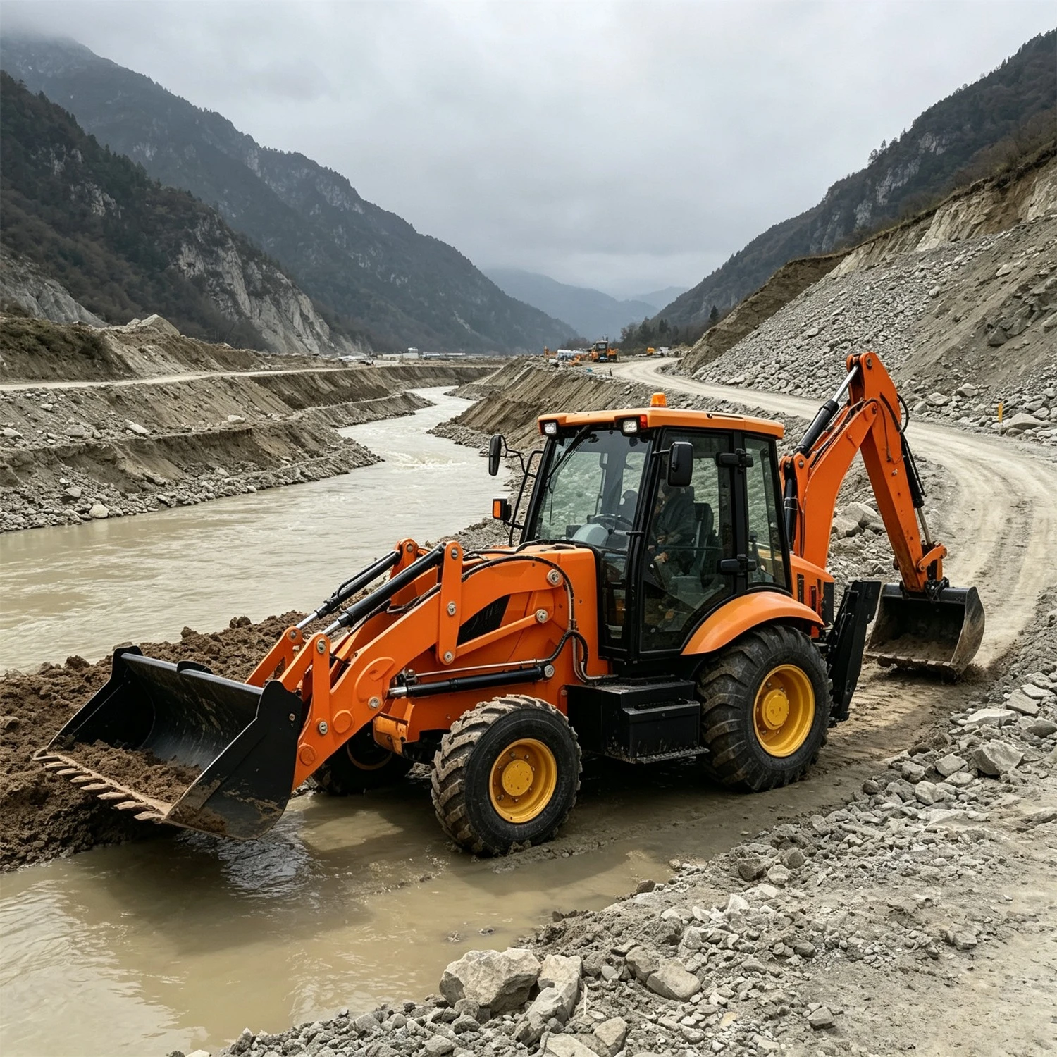 Customized Two Working Wheel Backhoe Loaders 4x4 Hydraulic Digger Loader Farm Construction Digging Loading Machinery