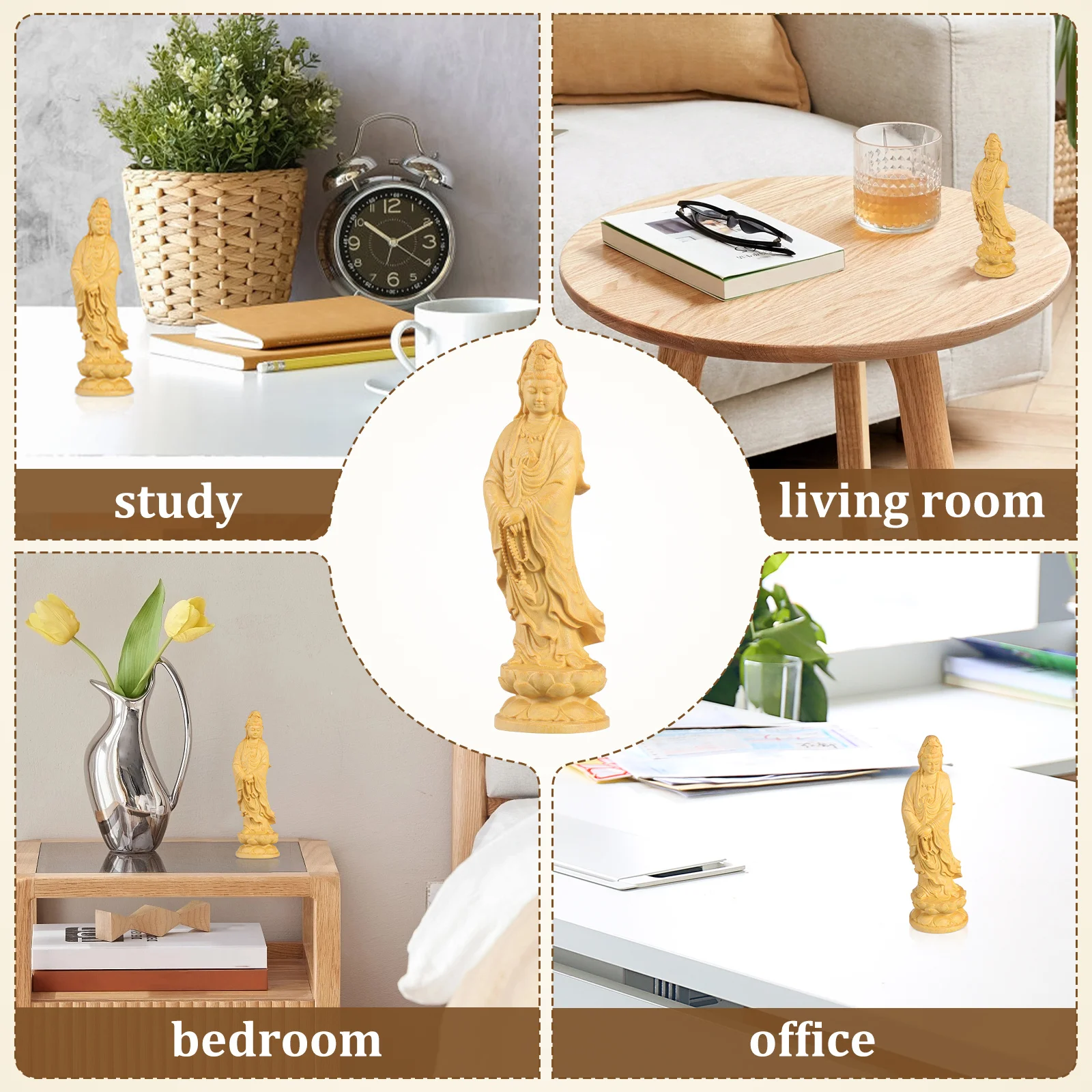 1 قطعة تمثال قوانيين موضوع الحرف الخشبية الصفراء للمنزل مكتب ديكور سطح المكتب قوانيين زخرفة فنغ شوي هدية