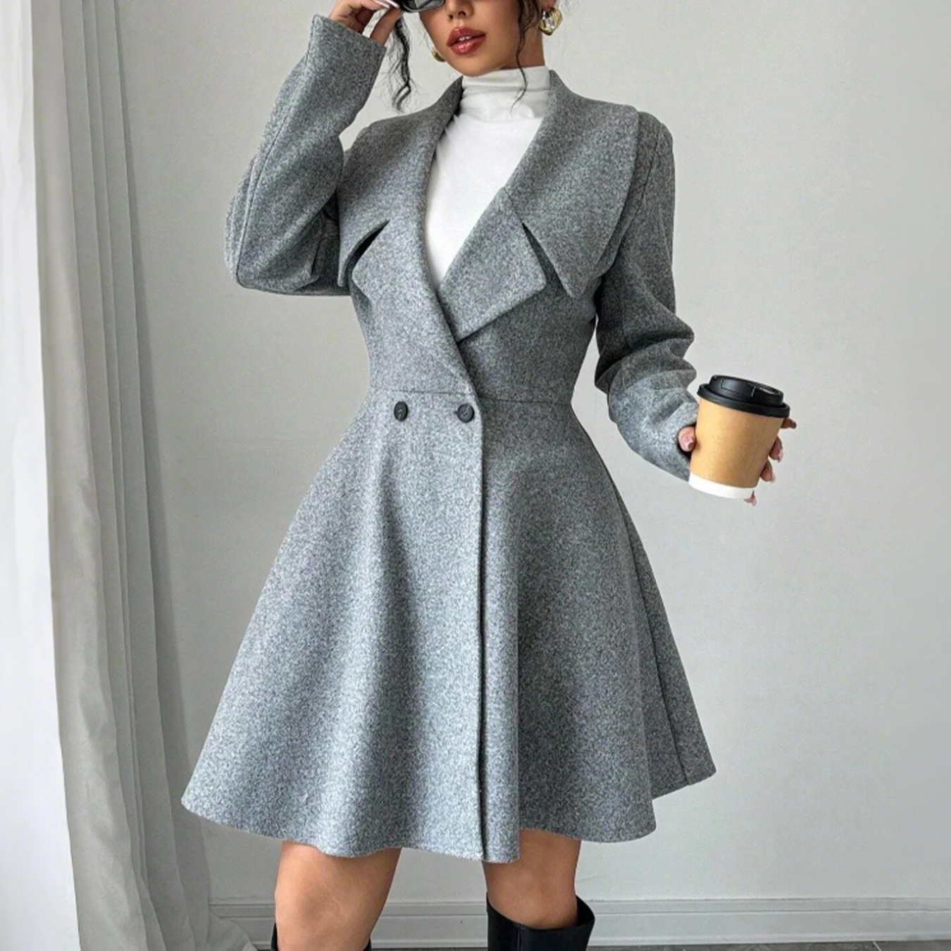 

Новое женское шерстяное пальто, элегантное шерстяное пальто средней длины с длинными рукавами и лацканами на одной пуговице, универсальное утягивающее пальто