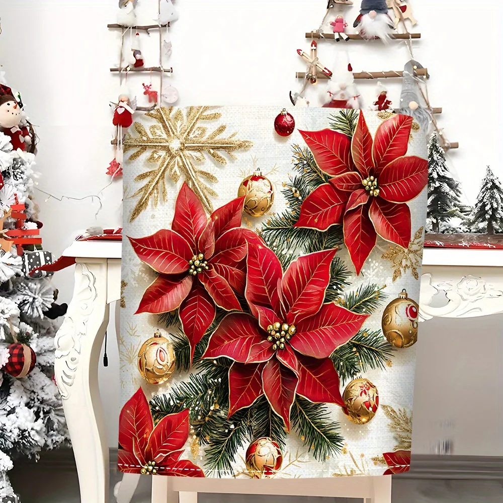 2/4/6pcs Christmas red one-piece golden snowflake pattern printed short plush back cover, for Christmas party decoration