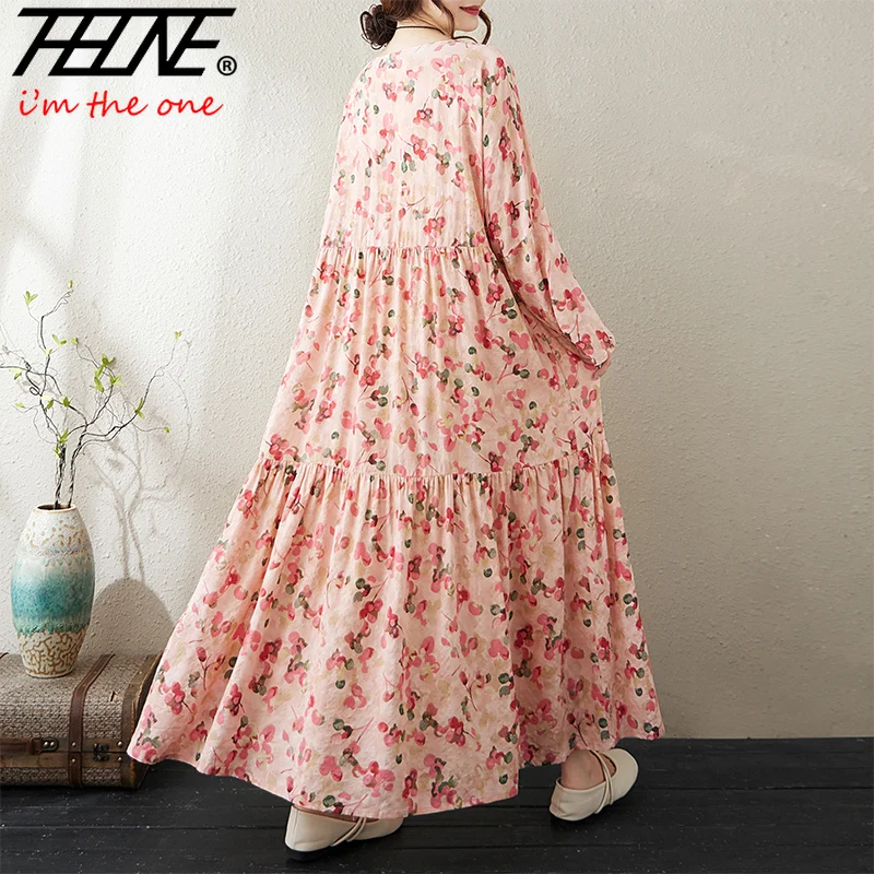 New Autumn Indian Dress Women Clothes Long Sleeve Ropa De Muje Long Vintage Casual Cotton Linen Loose Fashion Dresses Bohemian