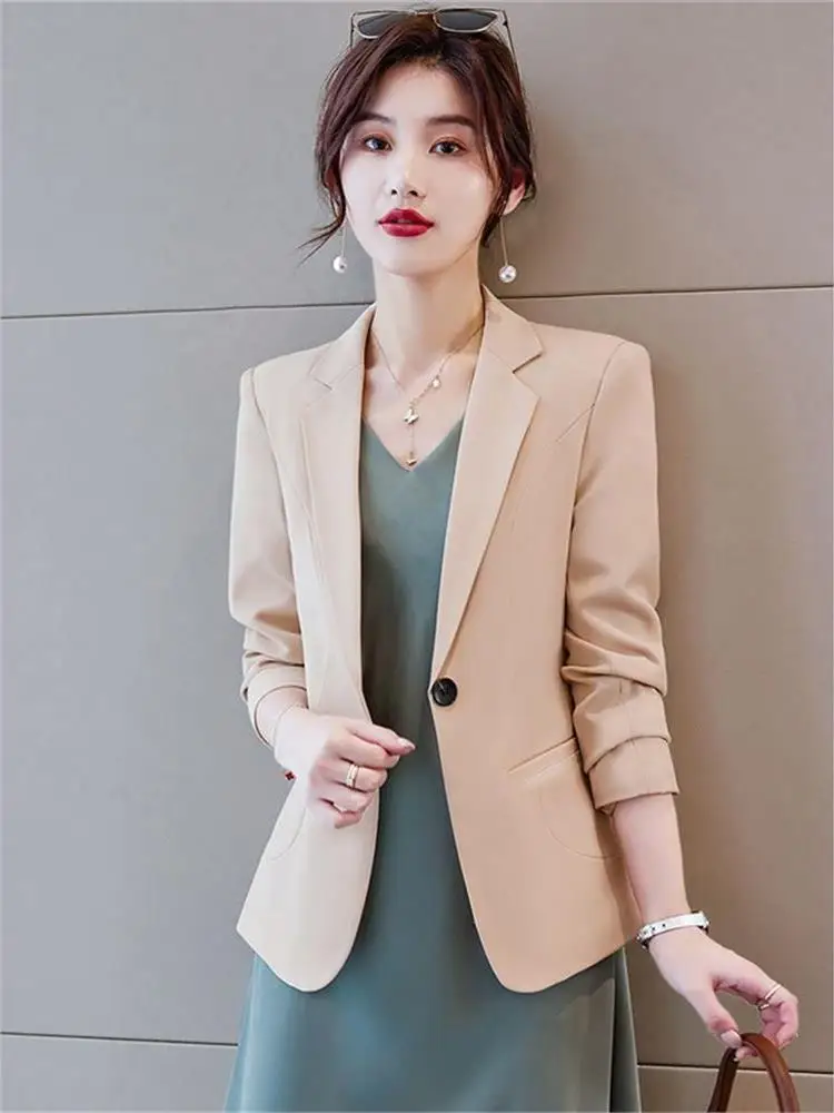 

Apricot Color Women's ort Suit Jaet Spring Autumn 2025 New Sle Casual Elegance Small Size Western Sle Top Women