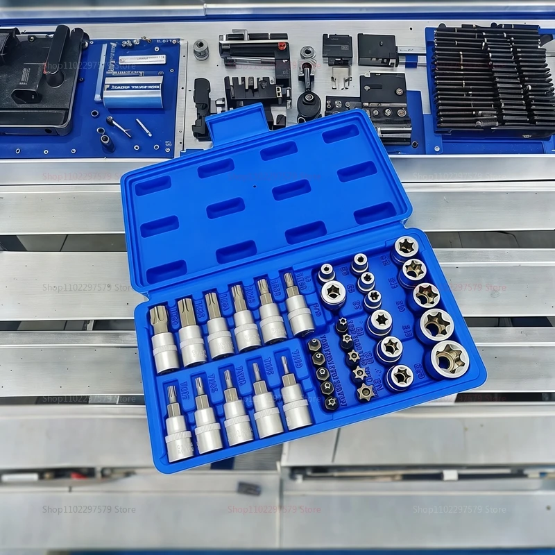 

Professional 34pcs Torx Bit Socket & E-Torx Star Socket Set 3/8 5/16Drive Male Female E-torx Bits Handheld Tool with Case