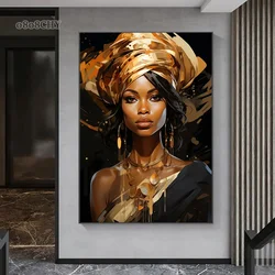 Luxury Fashion African Poster Gold and Black Woman Canvas Prints Poster Wall Art Painting Abstract Portrait Mural for Home Decor