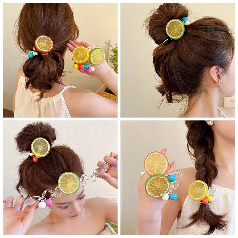 Fruit Lemon Shape Hair Scrunchies Fio de telefone Estilo coreano Corda de cabelo de verão Suporte de rabo de cavalo Cor doce