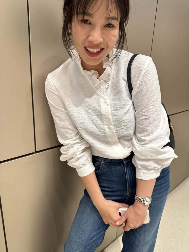 

Романтичная шелковая рубашка с длинным рукавом для женщин, весна-лето, с цветочным кружевным воротником, для носки как самостоятельная вещь или в качестве нижнего слоя, красивый французский стиль, свободный крой.