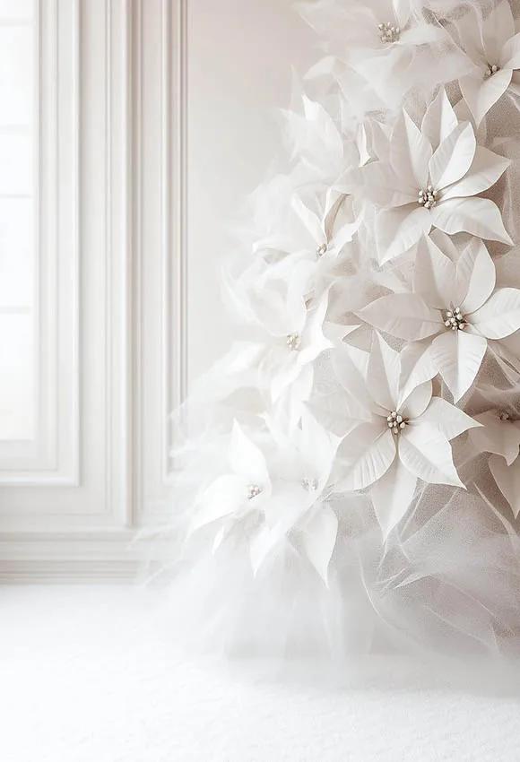 Fondo de fotografía Mehofond Panel blanco Poinsettia árbol de Navidad niños familia vacaciones retrato decoración telón de fondo estudio fotográfico