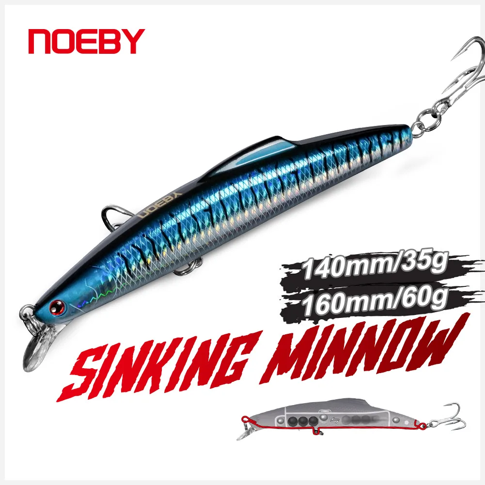 NOEBY NBL9067 Fishing Lure Minnow 140mm/35g 160mm/60g Wobblers French VMC Hook Sinking Isca Artificial Hard Bait for Sea Bass