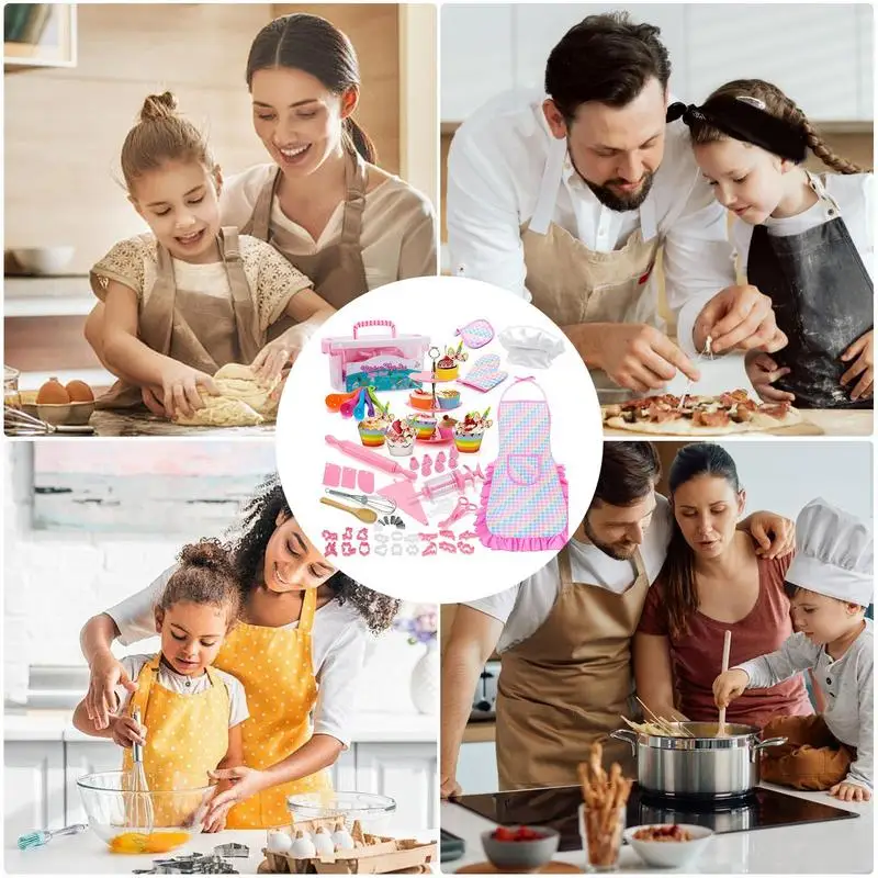 Children's Cooking Chef Set Kids Chef Set 64Pcs Complete Cooking Supplies For The Junior Chef Kids Baking Set For Girls & Boys