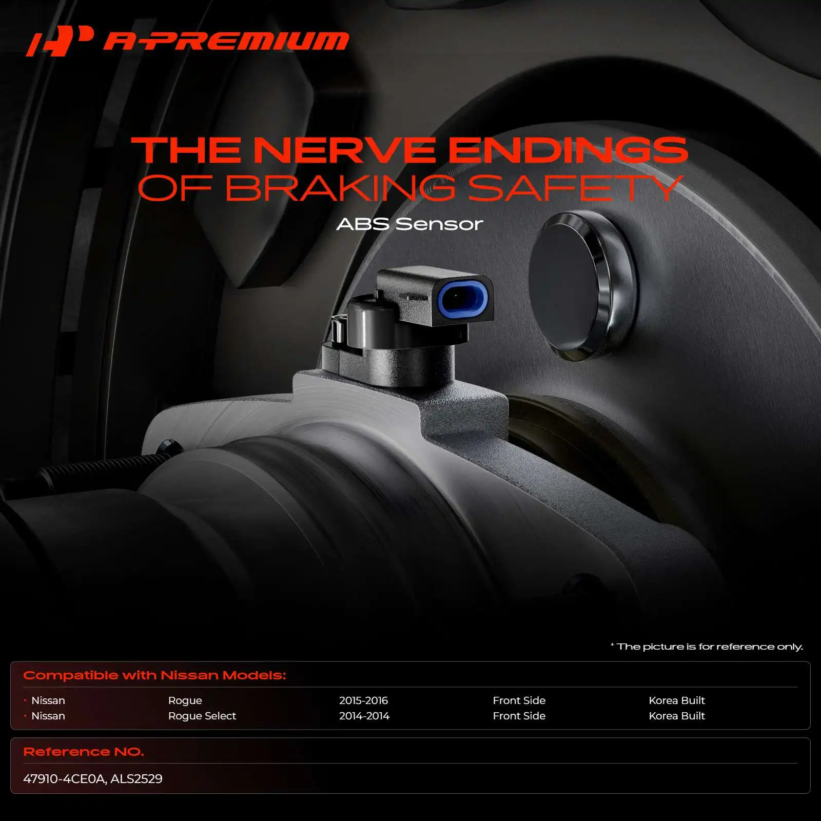 A-Premium Front Driver or Passenger Side ABS Wheel Speed Sensor for Nissan Rogue 2015-2016 Rogue Select 2014