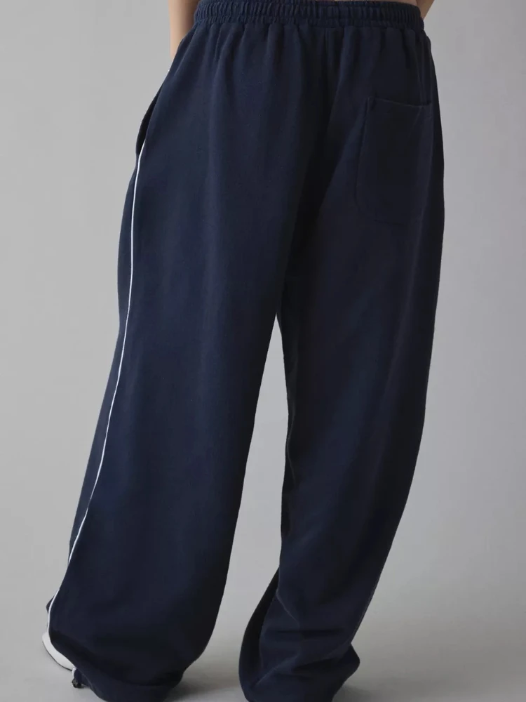 HOUZHOU Women Sports Pants Pink Y2k Baggy Letter Embroidery Gray Sweatpant Casual Wide Leg Trouser Basic Straight Striped Jogger