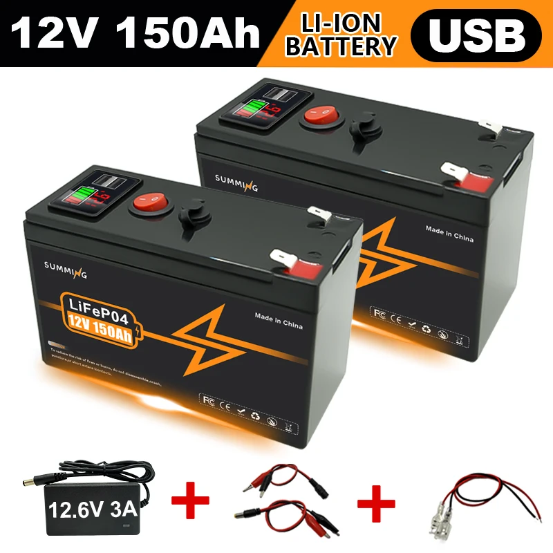 

12V 150Ah Lithium LiFePO4 Deep Cycle Battery for Solar,Fish Finder,Lighting, Power Wheels, Off-Grid Applications Built-in BMS