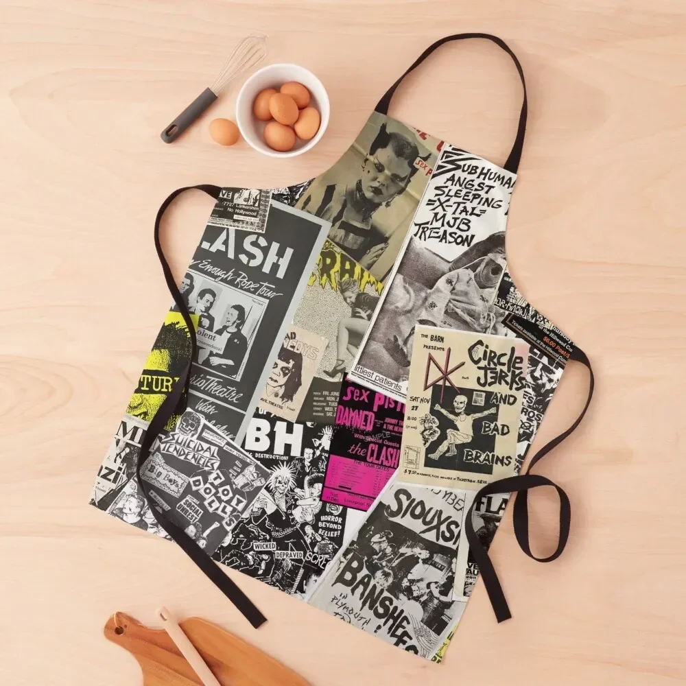 

Punk Rock Music Flyers Collage Apron Kitchens Accessories Chef Accessories women's work for women with pocket Apron