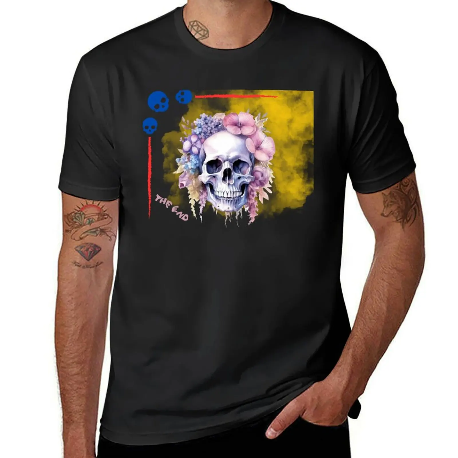 Sinister Skull Design: A Gothic Fusion with Roses and the End T-Shirt new edition boys animal print t shirts for men