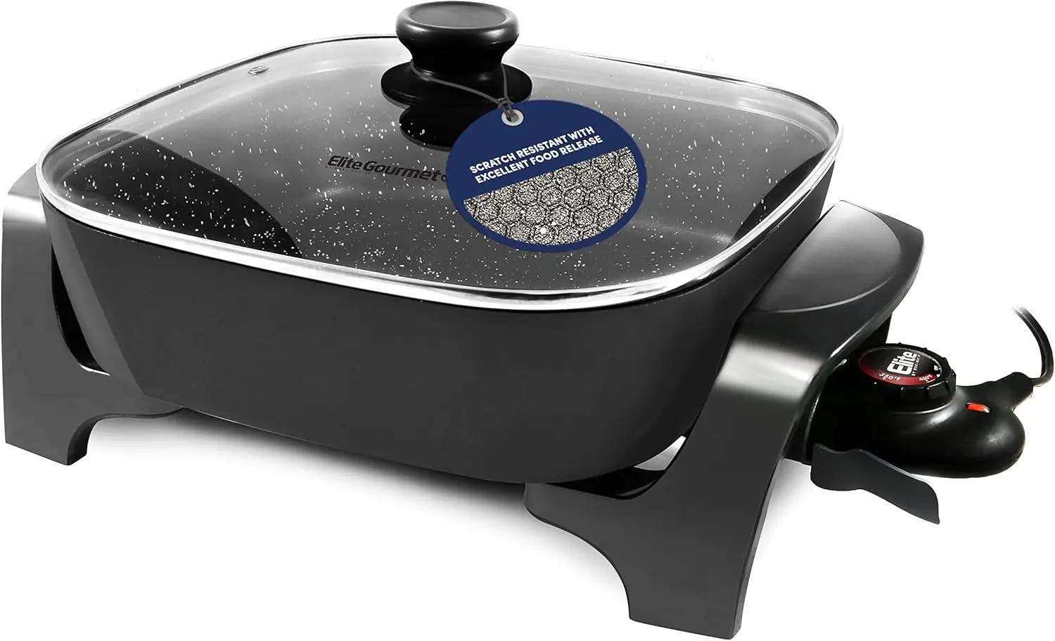 

Extra Deep 12"x12"x3.2" (7.5Qt.) Non-stick Electric Skillet with Glass Lid, Adjustable Temperature, Dishwasher Safe